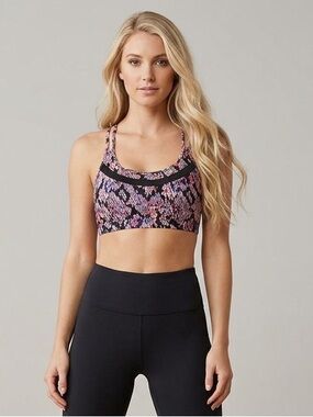 Victoria’s Secret VSX Black Pink Neon Abstract Print Strappy Racerback Sport Bra